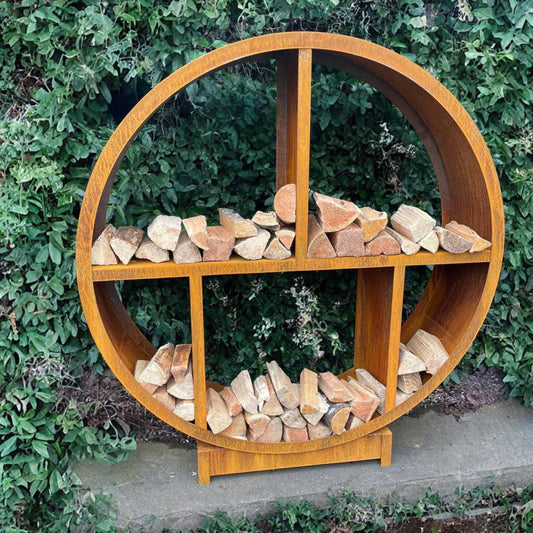 Premium Corten Steel Round Log Store - Fire Pit - Ice Cold Spice | D1000 x H400 Corten Steel