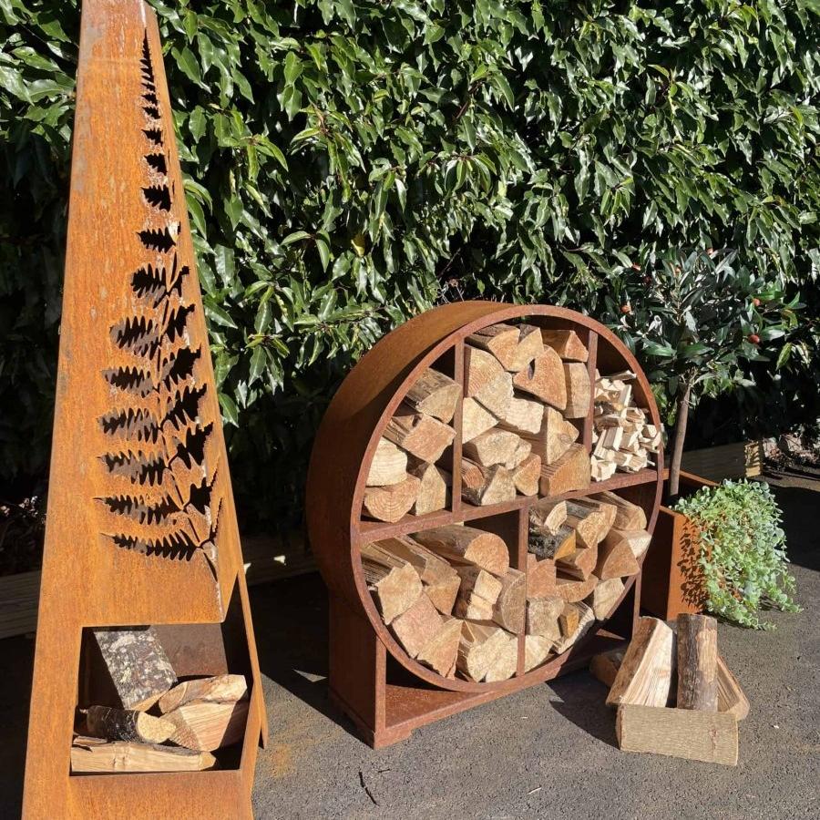 Premium Corten Steel Round Log Store - Fire Pit - Ice Cold Spice | D1000 x H400 Corten Steel