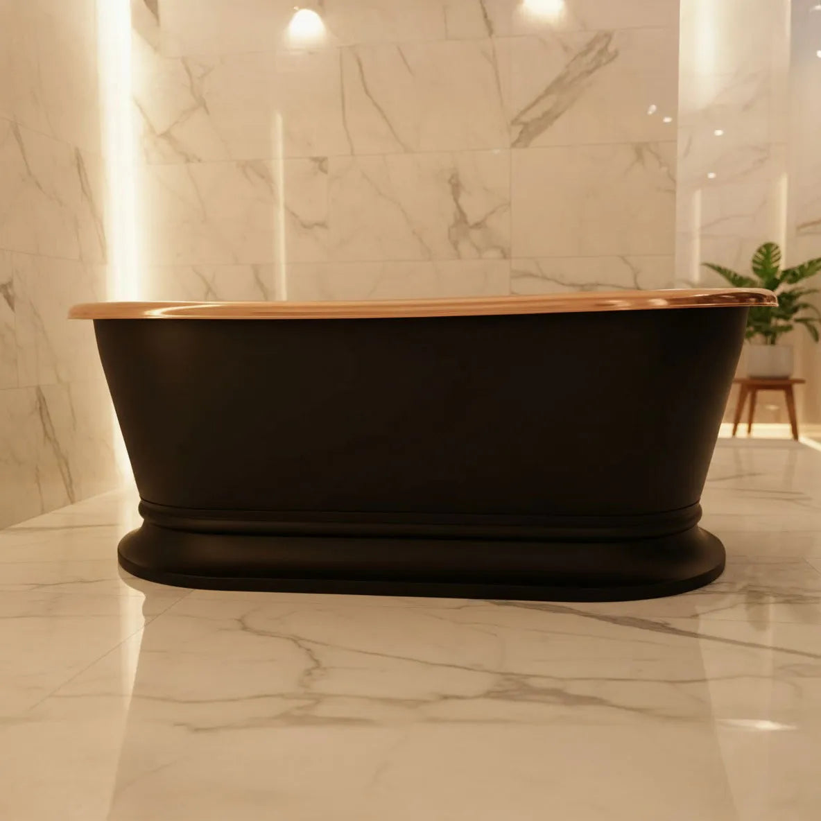 Coppersmith Creations Pedestal Copper Bathtub Black Exterior & Polished Copper Interior