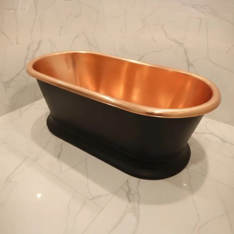 Coppersmith Creations Pedestal Copper Bathtub Black Exterior & Polished Copper Interior - baths - Ice Cold Spice | Black 66 - inch