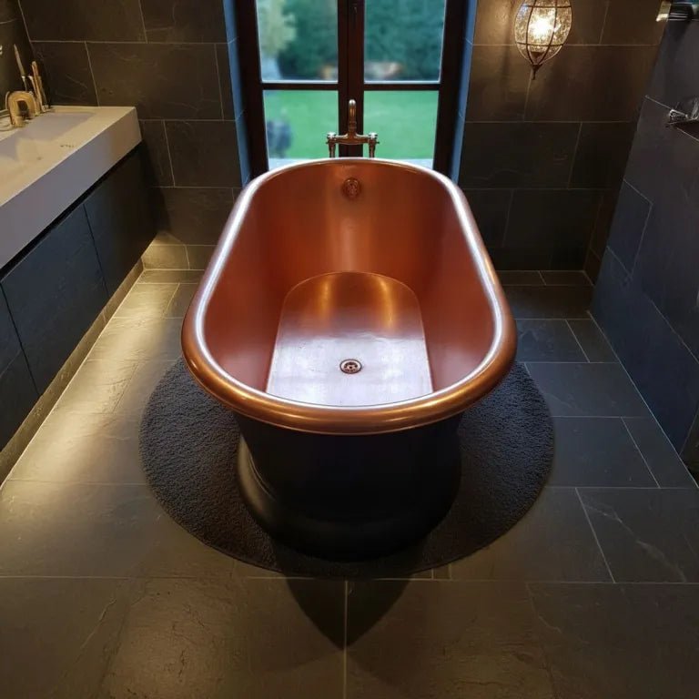 Coppersmith Creations Pedestal Copper Bathtub Black Exterior & Polished Copper Interior - baths - Ice Cold Spice | Black 66 - inch