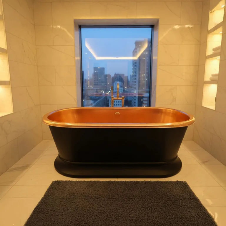 Coppersmith Creations Pedestal Copper Bathtub Black Exterior & Polished Copper Interior