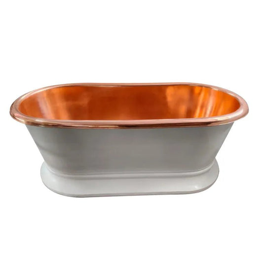 Coppersmith Creations Pedestal Copper White Powder Coated Exterior & Polished Copper Interior, white 66-inch copper bathtub.