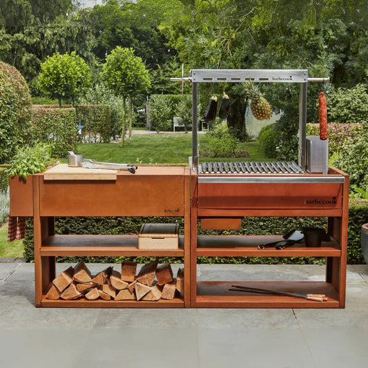 Barbecook Pedro Asado in Corten and Workstation - outdoor grill - Ice Cold Spice | Corten and Stainless Steel