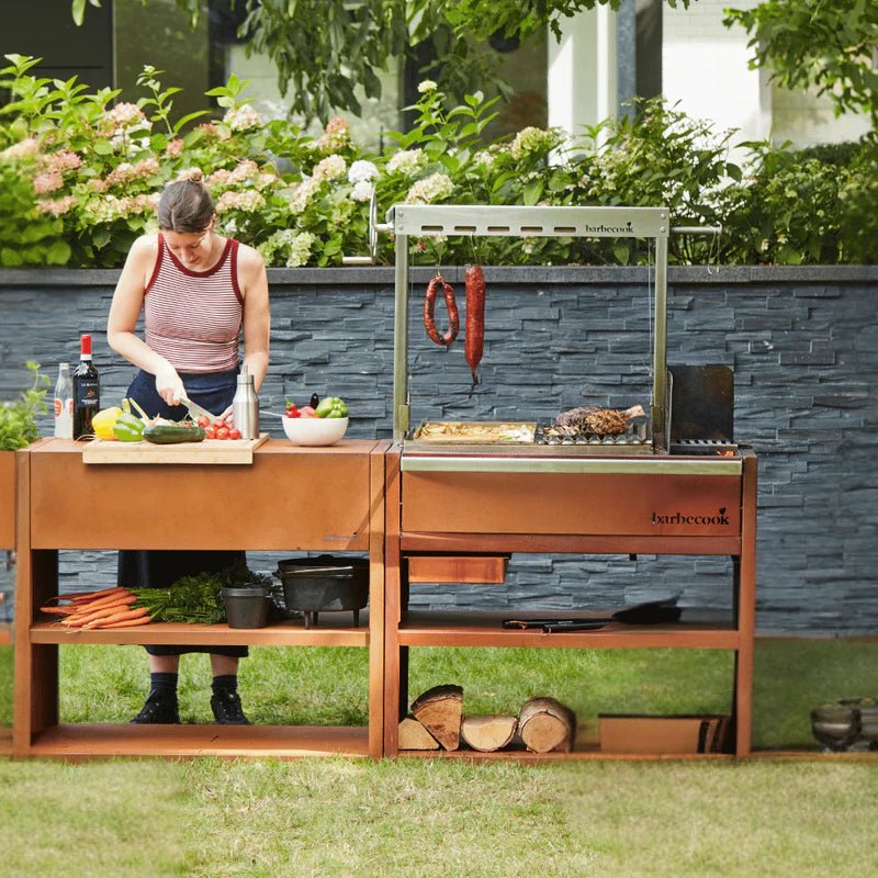 Barbecook Pedro Asado in Corten and Workstation - outdoor grill - Ice Cold Spice | Corten and Stainless Steel
