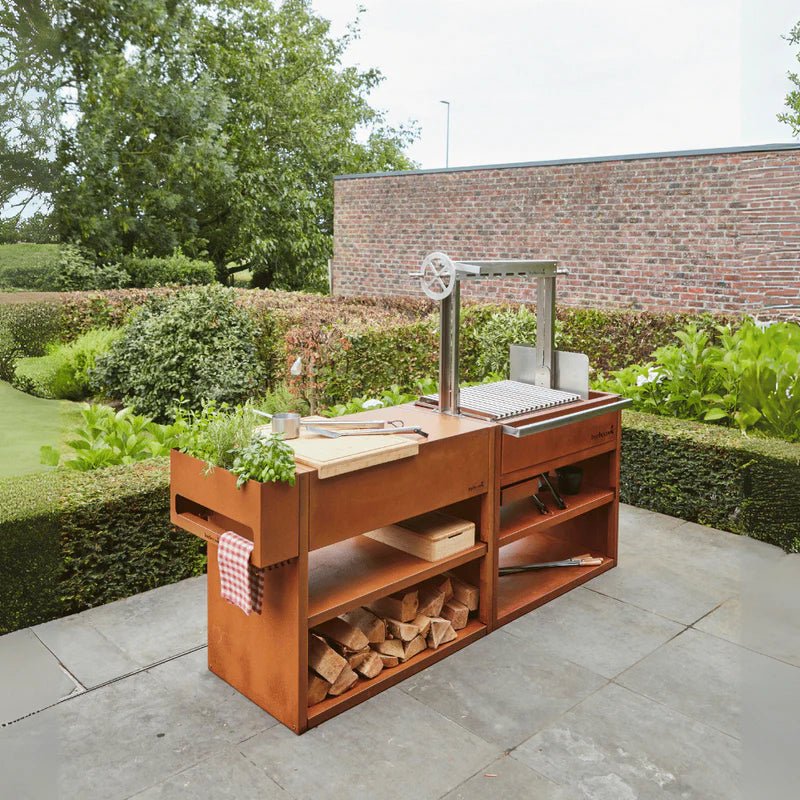 Barbecook Pedro Asado in Corten and Workstation - outdoor grill - Ice Cold Spice | Corten and Stainless Steel