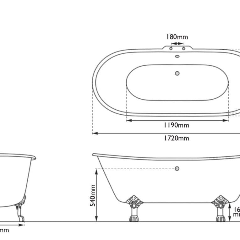 Hurlingham Prior Cast Iron Bath With Tap Holes - baths - Ice Cold Spice | Farrow & Ball Mizzle Painted L1720 x W680 x H630