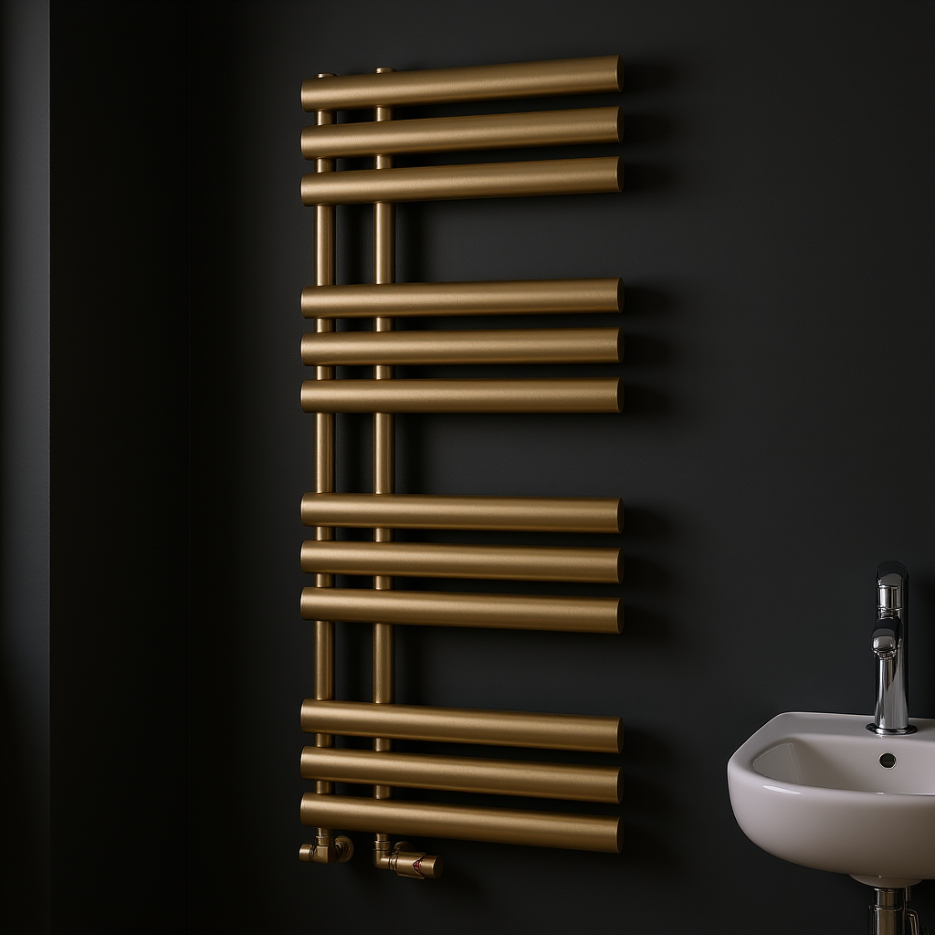 Reina Chisa Contemporary Heated Towel Rail in Brushed Brass | 1 colour, 2 sizes
