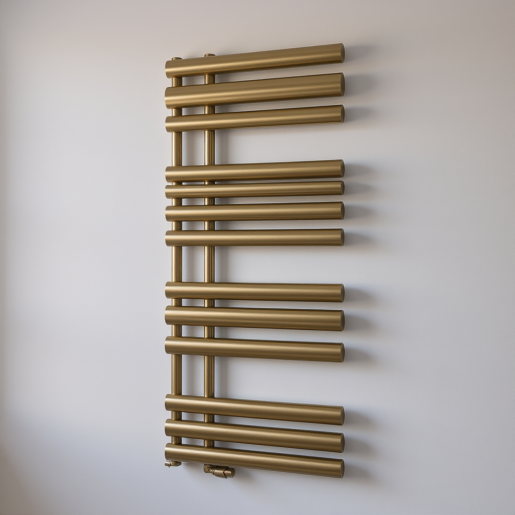 Reina Chisa Contemporary Heated Towel Rail in Brushed Brass | 1 colour, 2 sizes