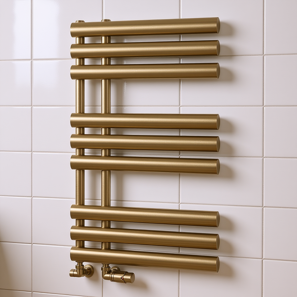 Reina Chisa Contemporary Heated Towel Rail in Brushed Brass | 1 colour, 2 sizes