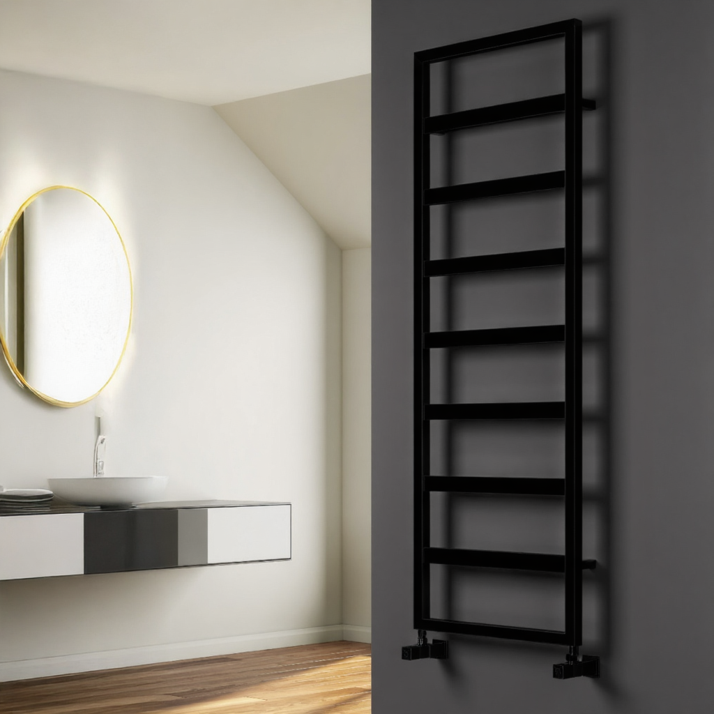Reina Rezzo Steel Modern Wall Mounted Black Towel Radiator | 6 sizes