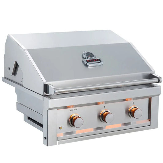 Sunstone Outdoor Kitchens Ruby Series Built In 3 Burner Gas Grill - outdoor grill - Ice Cold Spice | Light Brushed Stainless Steel