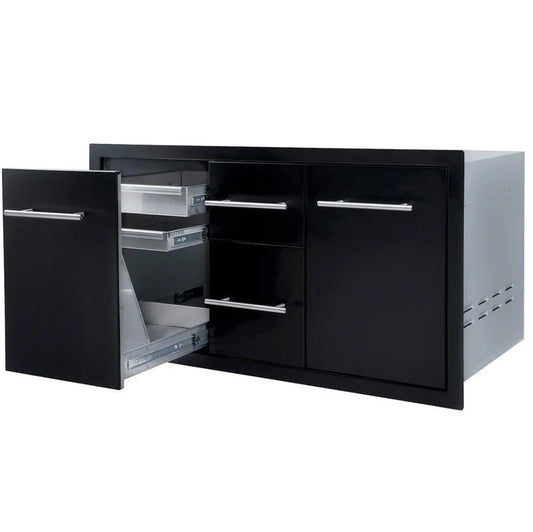 Sunstone Outdoor Kitchens Multi - Storage Combo with Plastic Bin - outdoor grill - Ice Cold Spice | Matt Black