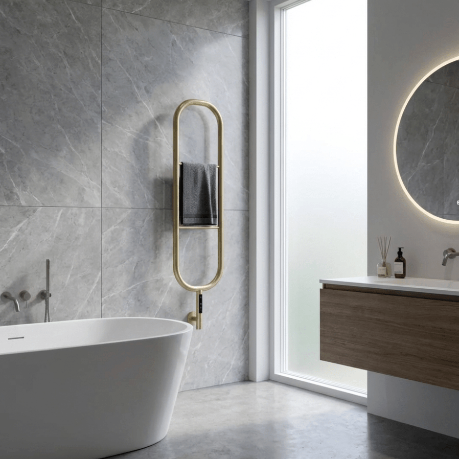 Carisa Felix Stainless Steel Dry Electric Towel Radiator - Ice Cold Spice | 1200H x 300W Brushed Brass