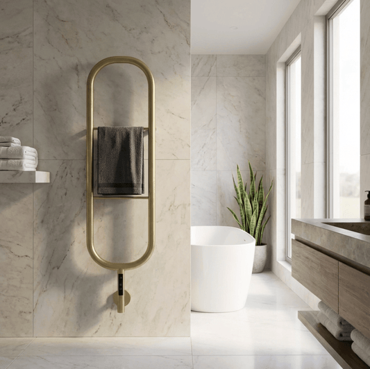 Carisa Felix Stainless Steel Dry Electric Towel Radiator - Ice Cold Spice | 1200H x 300W Brushed Brass