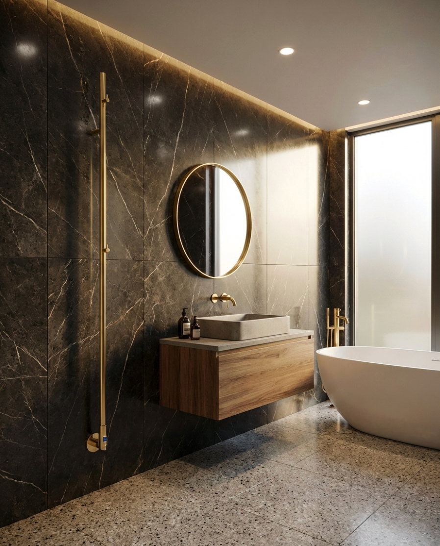 Reina Ines Dry Electric Brushed Brass Robe Hanging Steel Radiator