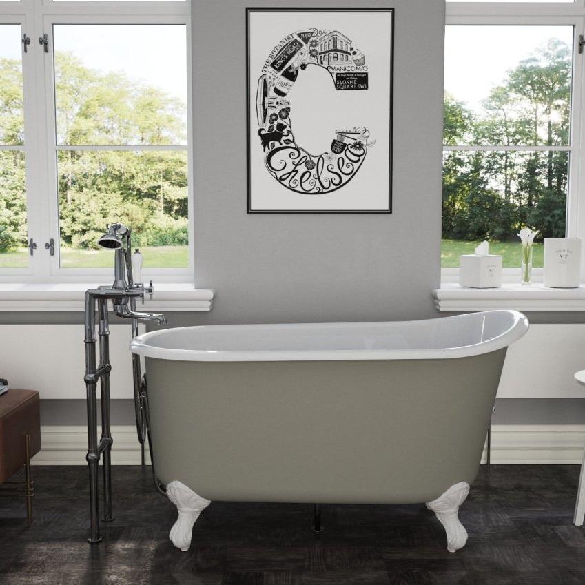 Hurlingham Shelley Cast Iron Bath - baths - Ice Cold Spice | Farrow & Ball Blue Gray Painted L1370 x W730 x H720
