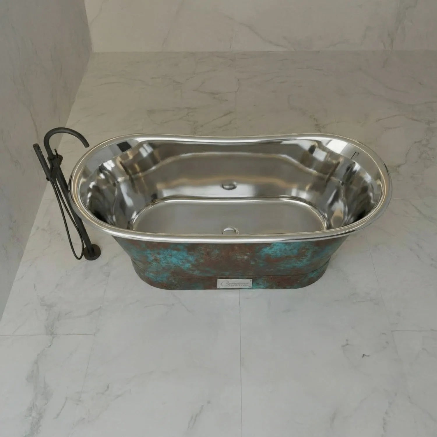Coppersmith Straight Base Stainless Steel Bathtub Weathered Patina Exterior Finish