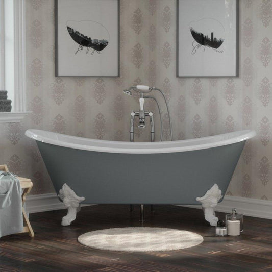 Hurlingham Tebb Cast Iron Bath - baths - Ice Cold Spice | Farrow & Ball Plummett L1840 x W790 x H750