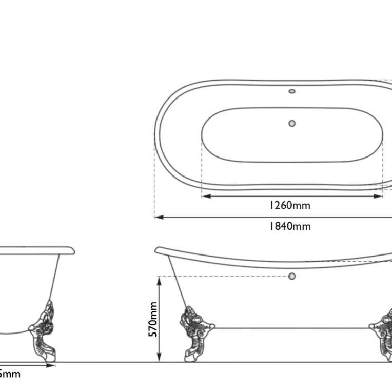 Hurlingham Tebb Cast Iron Bath - baths - Ice Cold Spice | Farrow & Ball Plummett L1840 x W790 x H750