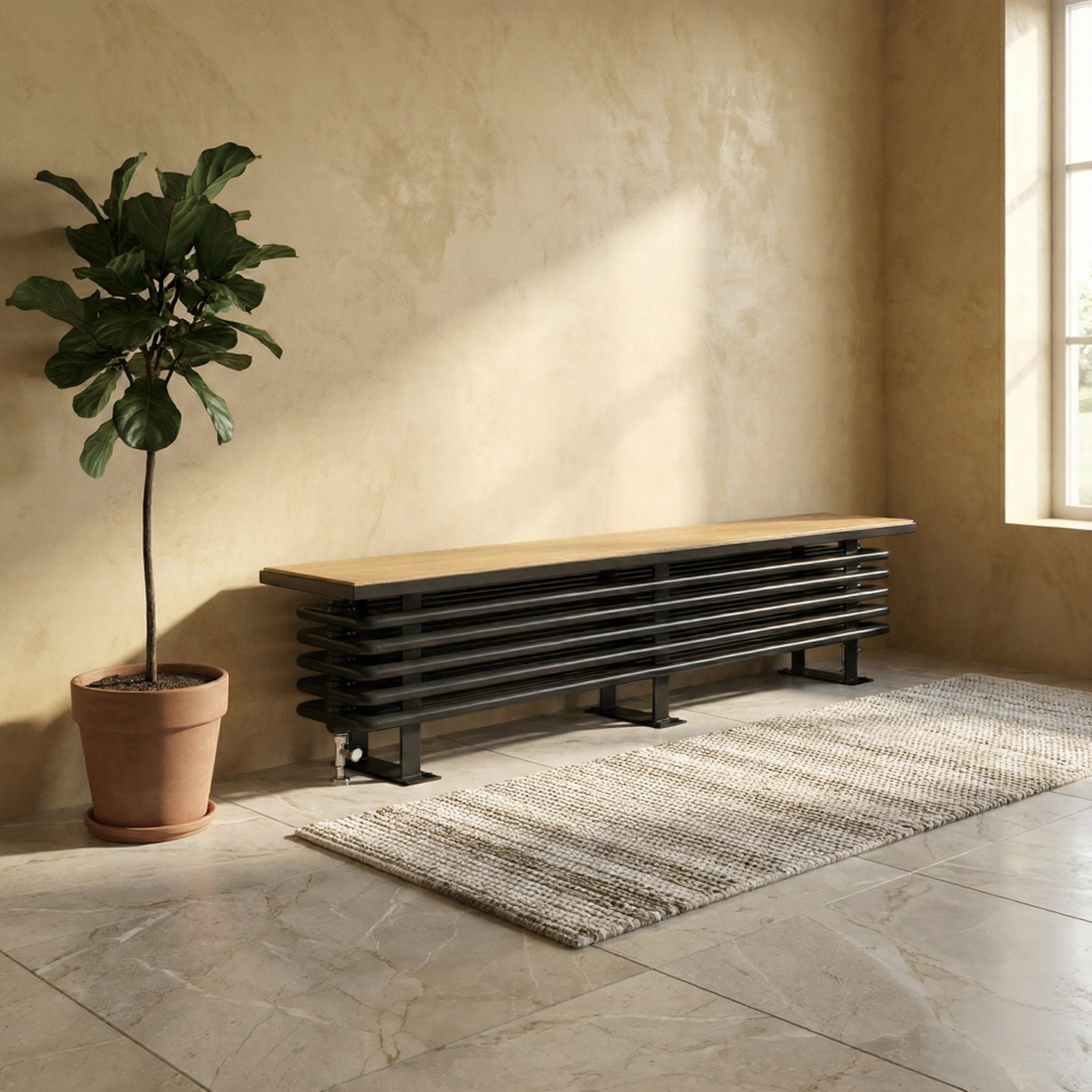 DQ Oak Bench Radiator with Horizontal Columns