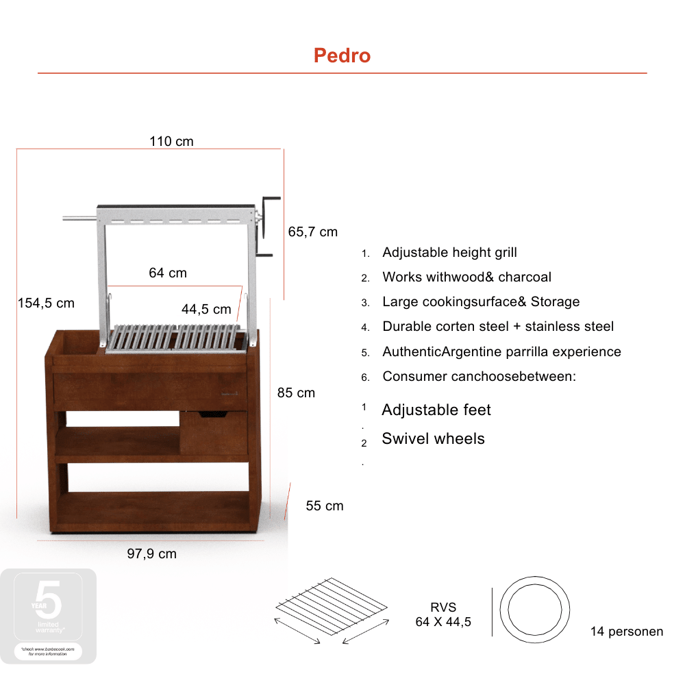 Barbecook Pedro Asado Barbecue – Corten and Stainless Steel in Corten and Stainless Steel
