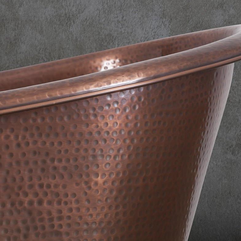 Hurlingham Baths Hammered Copper Bateau Freestanding Bath - baths - Ice Cold Spice | Copper L1670 x W720 x 7H10