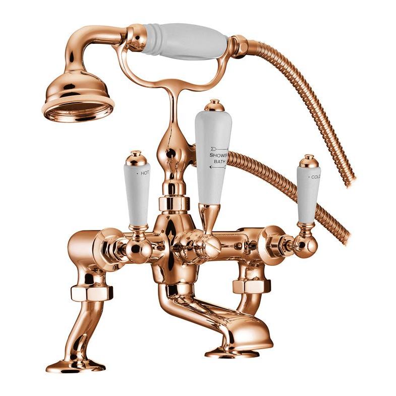Hurlingham Bath Mixer Taps With Cranked Legs - Ice Cold Spice | Copper H348 x D168