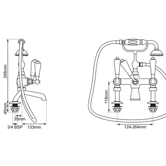 Hurlingham Bath Mixer Taps With Cranked Legs - Ice Cold Spice | Nickel H348 x D168