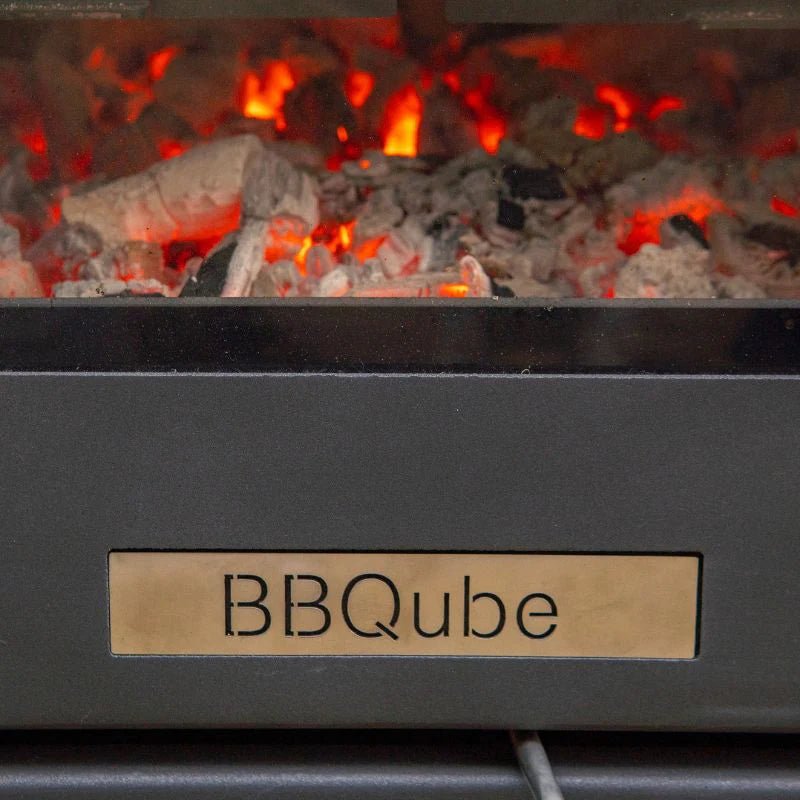 BBQUBE Wood Burning Heater and Grill with Log Store` in Black