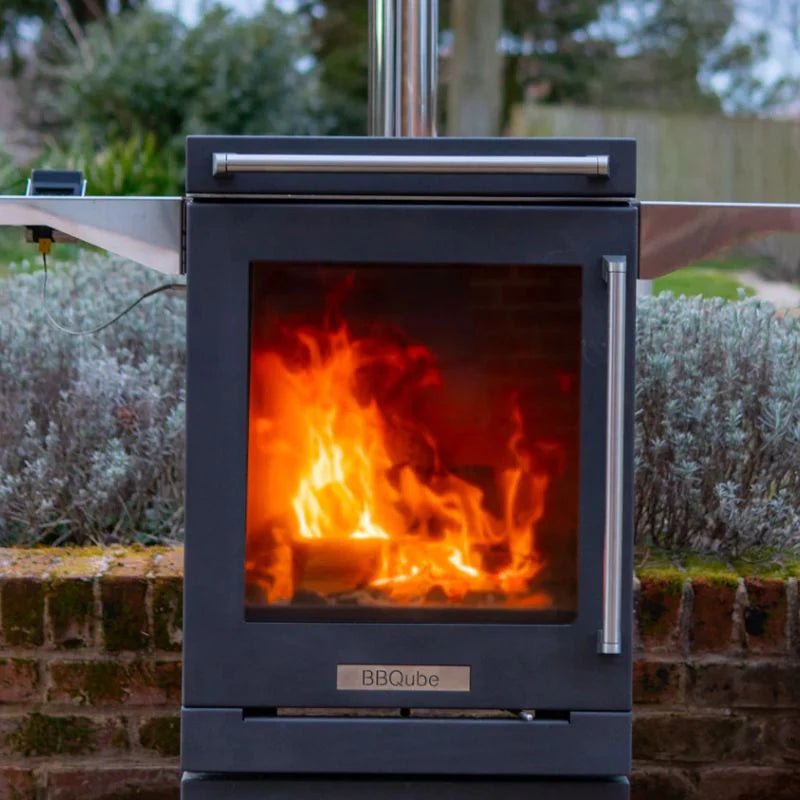 BBQUBE Wood Burning Heater with 2 Wheel Base in Black
