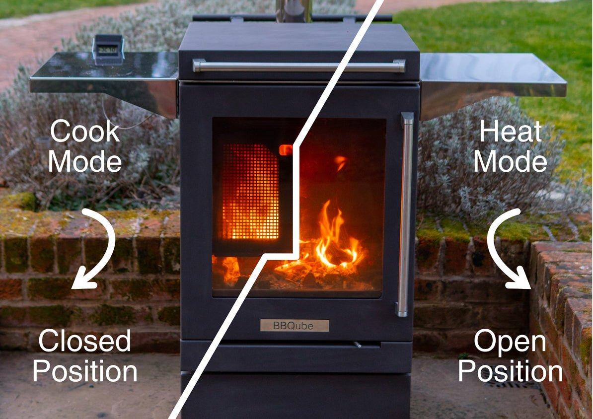 BBQUBE Wood Burning Heater with 2 Wheel Base in Black