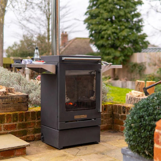 BBQUBE Wood Burning Heater with 2 Wheel Base in Black