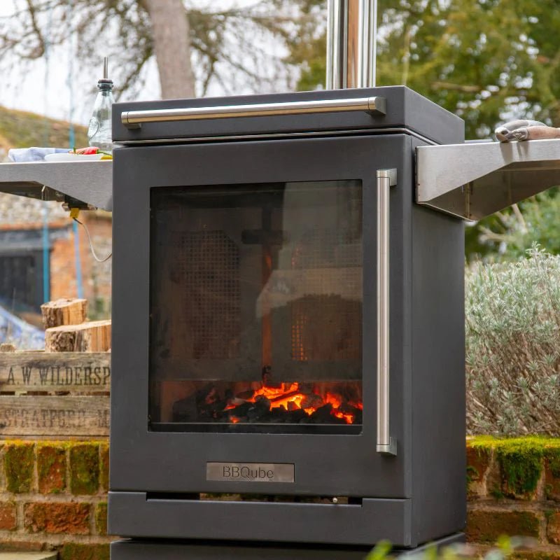 BBQUBE Wood Burning Heater with 2 Wheel Base in Black