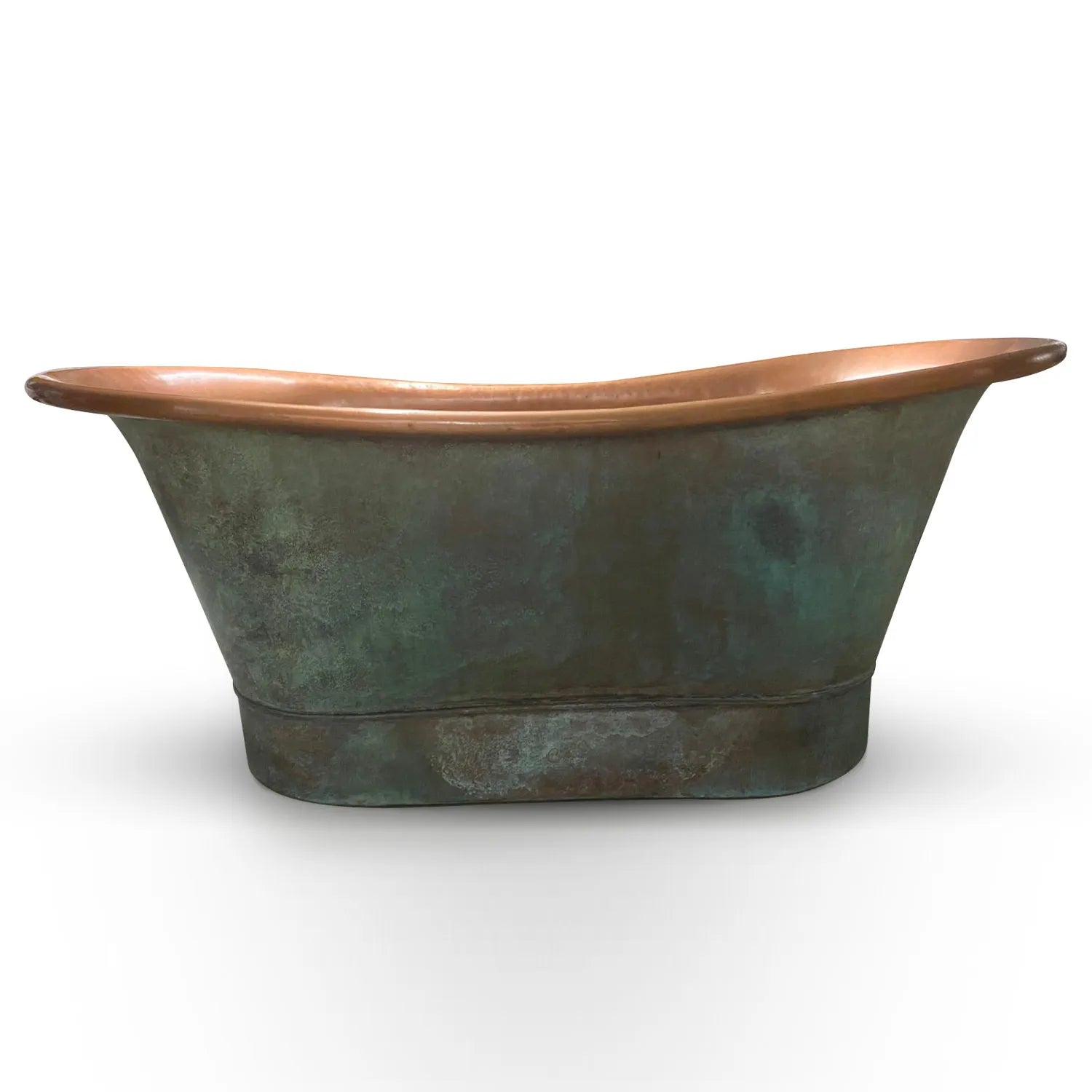 Coppersmith Creations Copper Freestanding Bathtub Antique Turquoise Patina Straight Base Beaded Base