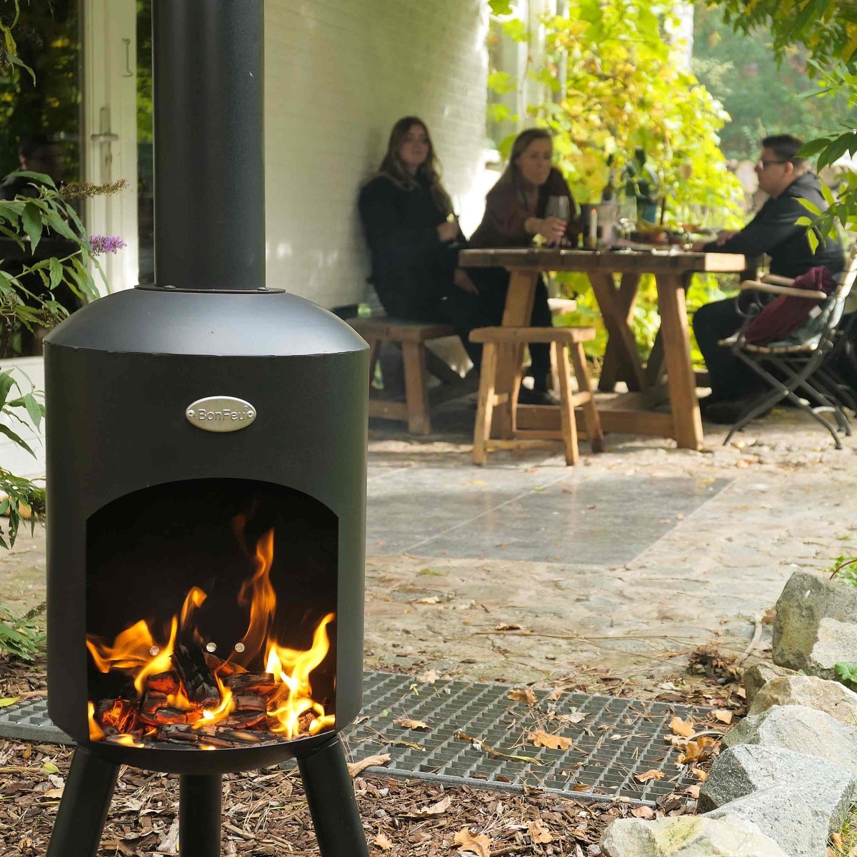 BonFeu BonBini Black Steel Outdoor Fireplace in Black