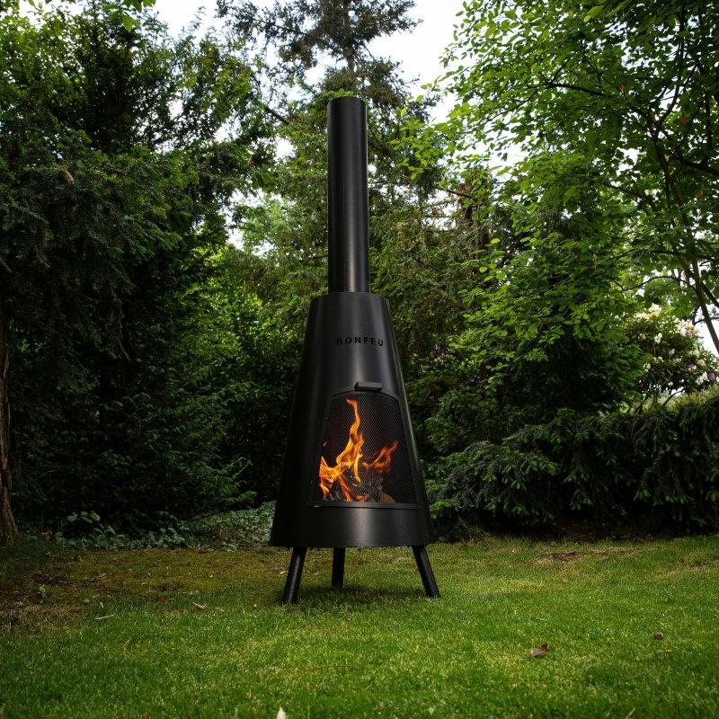 BonFeu BonPyra Black Steel Outdoor Fireplace in Black