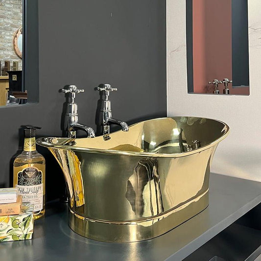 Hurlingham Brass Bateau Basin With Roll Top - Ice Cold Spice | Brass H215 x W620 x D340