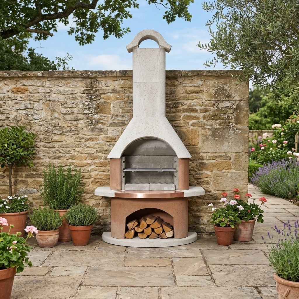 Buschbeck Bologna Masonry Barbecue in White & Terracotta Granite with Copper Insert