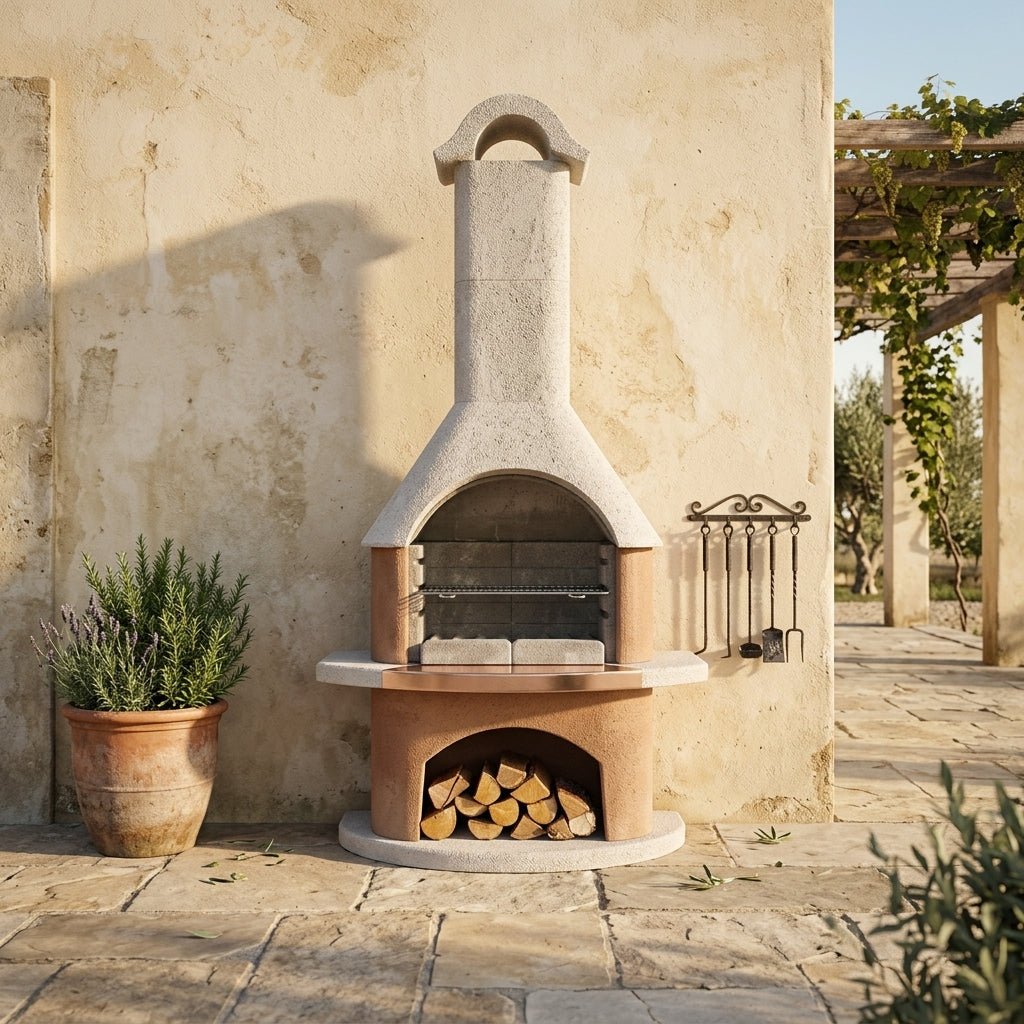 Buschbeck Bologna Masonry Barbecue in White & Terracotta Granite with Copper Insert