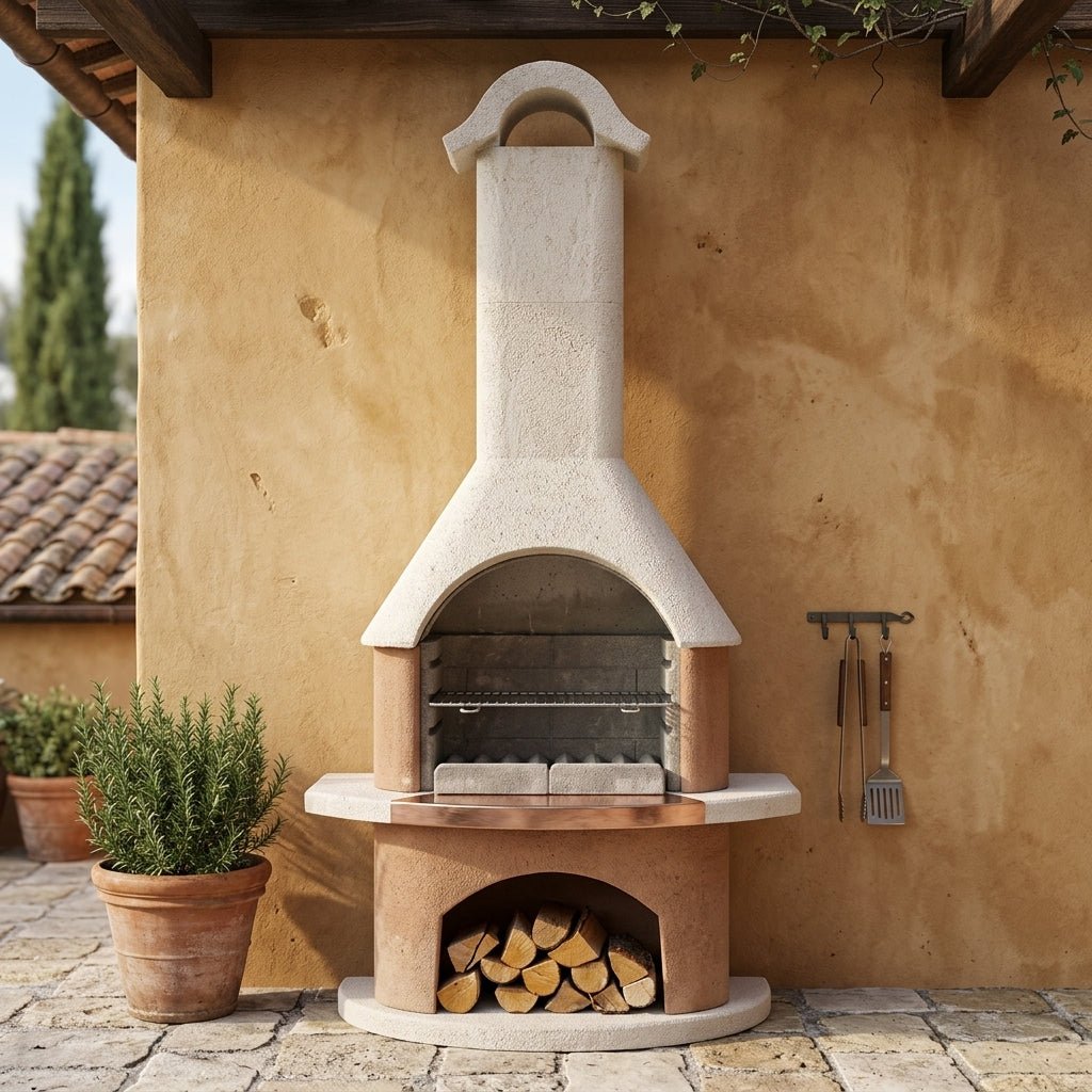 Buschbeck Bologna Masonry Barbecue in White & Terracotta Granite with Copper Insert