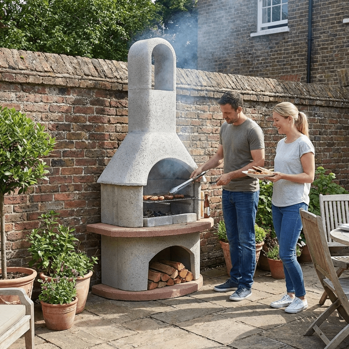Buschbeck Carmen Masonry Barbecue in Natural Gray and Terracotta