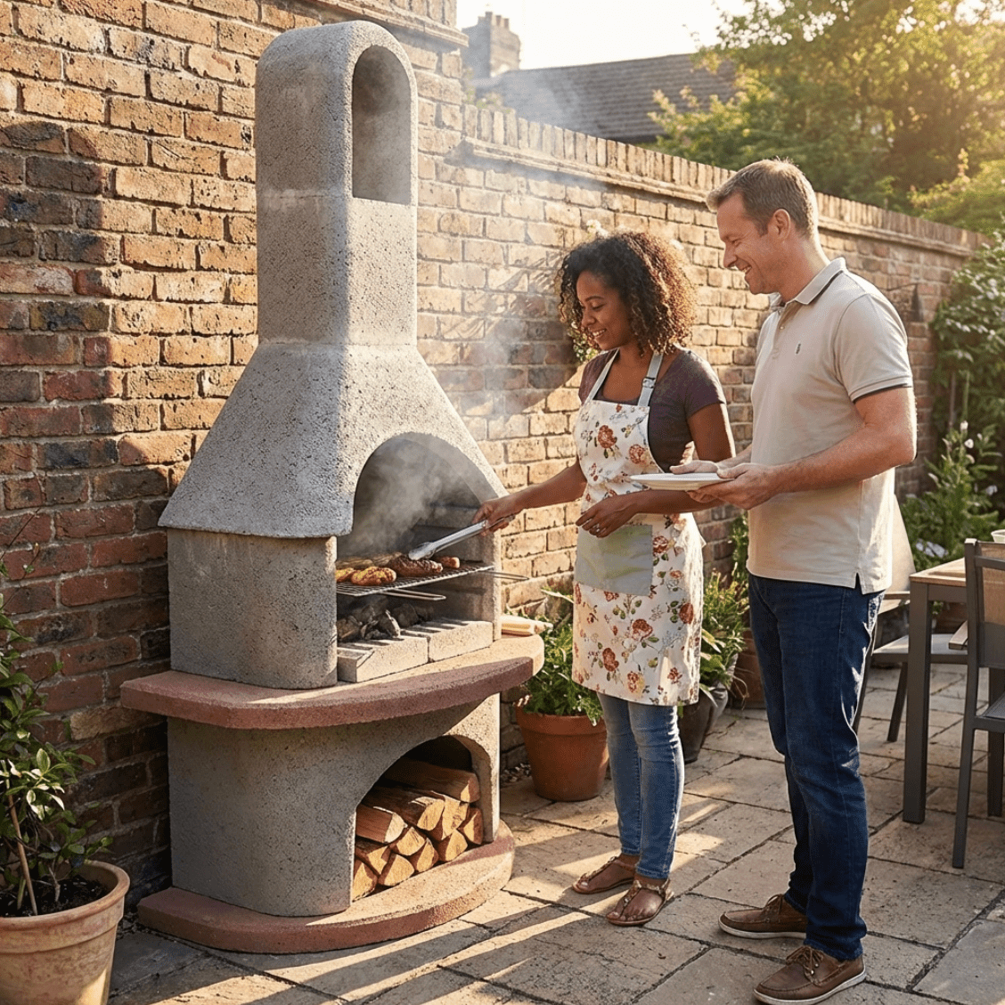 Buschbeck Carmen Masonry Barbecue in Natural Gray and Terracotta