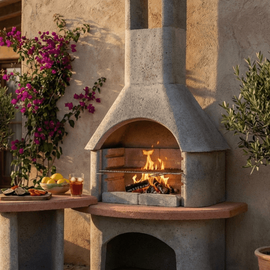Buschbeck Carmen Masonry Barbecue With Side Table in Natural Gray and Terracotta