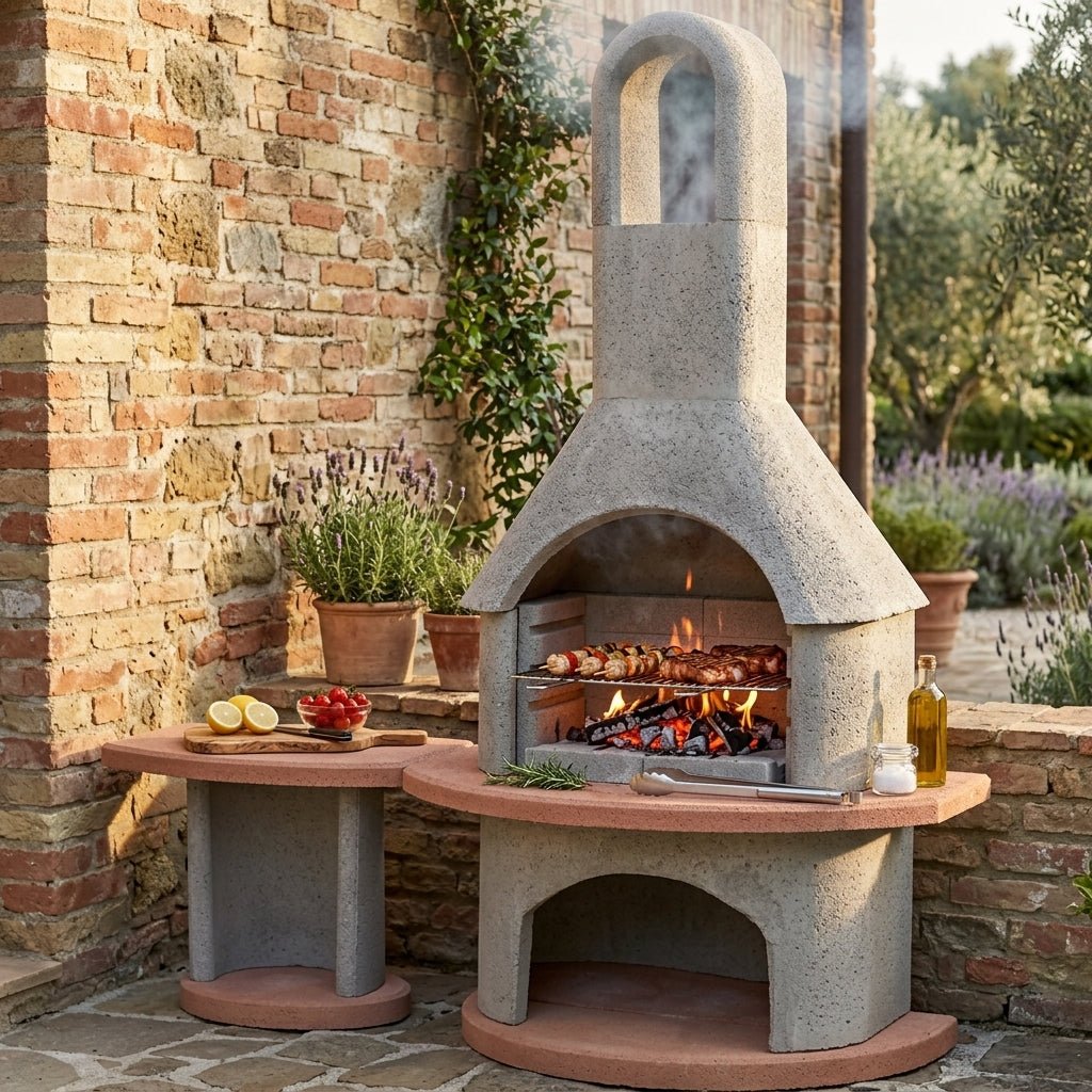 Buschbeck Carmen Masonry Barbecue With Side Table in Natural Gray and Terracotta