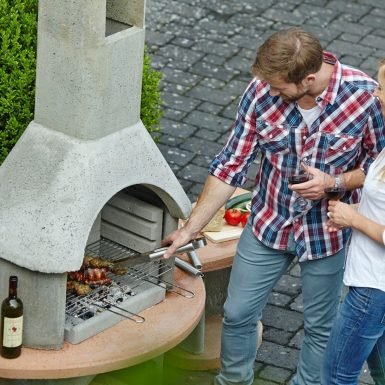 Buschbeck Carmen Masonry Barbecue With Side Table in Natural Gray and Terracotta