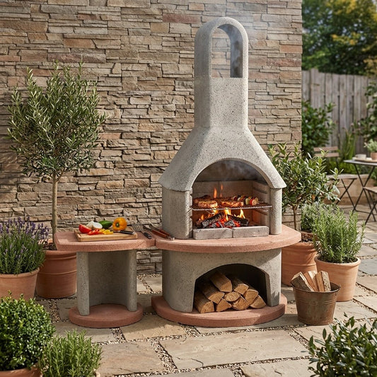 Buschbeck Carmen Masonry Barbecue With Side Table in Natural Gray and Terracotta