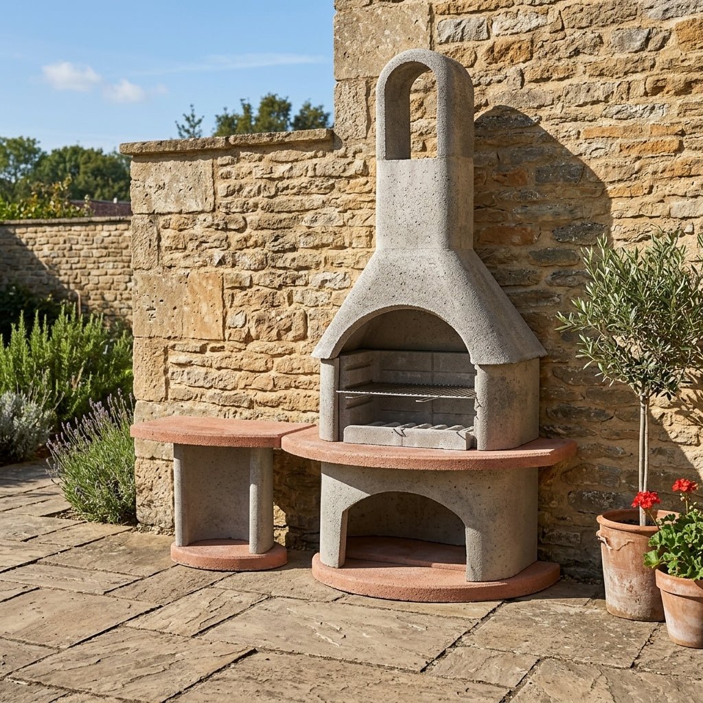 Buschbeck Carmen Masonry Barbecue With Side Table in Natural Gray and Terracotta