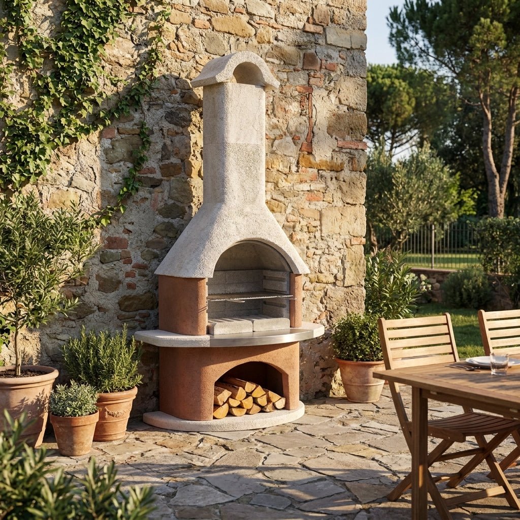 Buschbeck Davos Masonry Barbecue in White & Terracotta with Steel Insert
