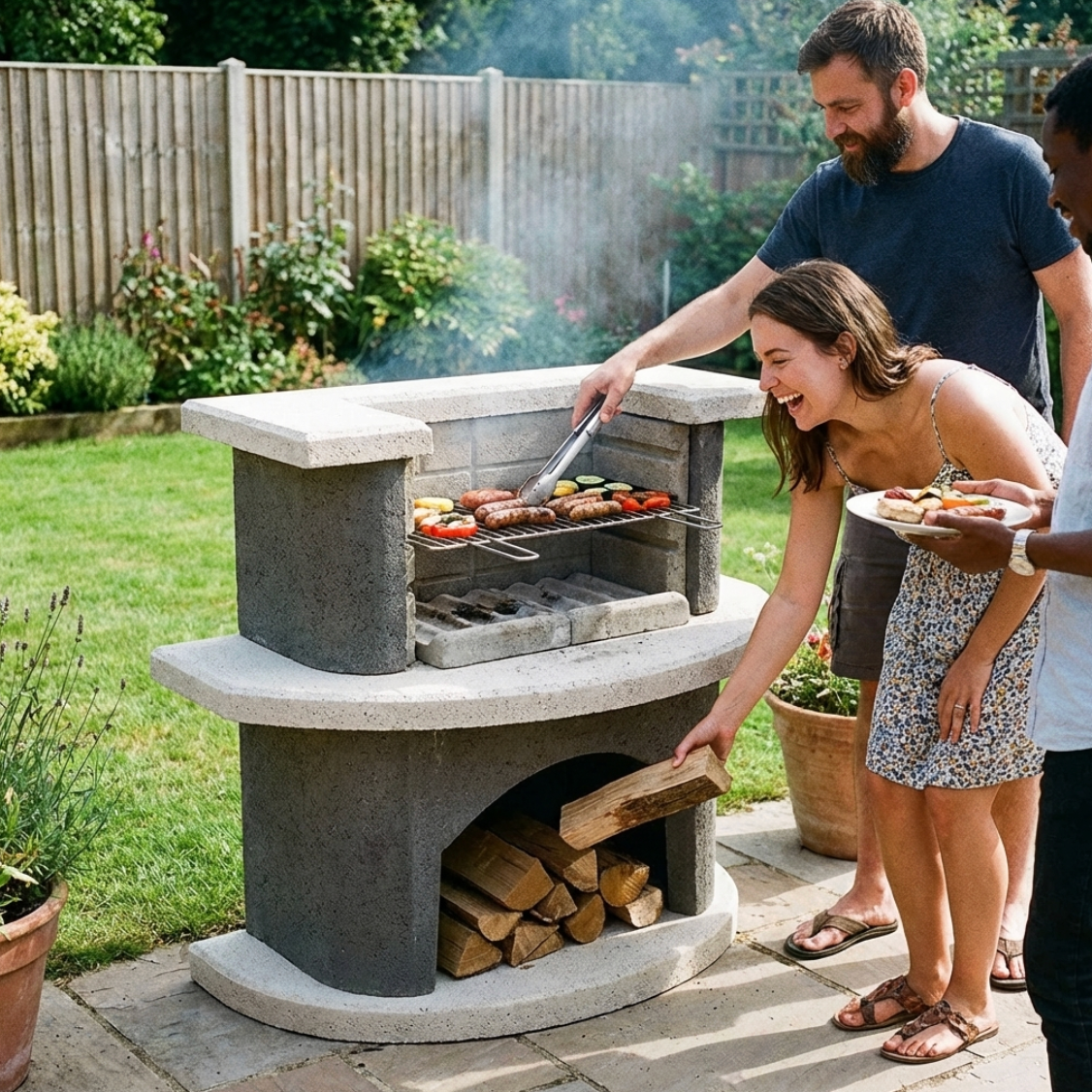 Buschbeck Luzern Grill Bar Masonry Barbecue in White Quartz and Anthracite